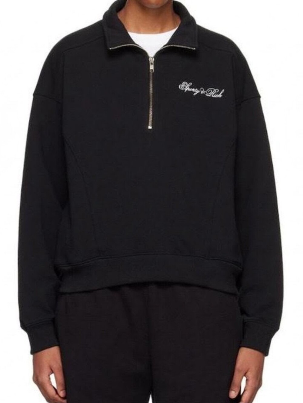 Sporty & Rich Quarter-Zip Collared Pullover Sweatshirt In Black - M